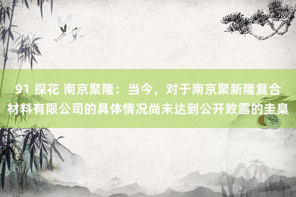 91 探花 南京聚隆：当今，对于南京聚新隆复合材料有限公司的具体情况尚未达到公开败露的圭臬