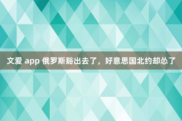 文爱 app 俄罗斯豁出去了，好意思国北约却怂了