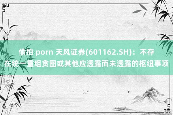 偷拍 porn 天风证券(601162.SH)：不存在统一重组贪图或其他应透露而未透露的枢纽事项