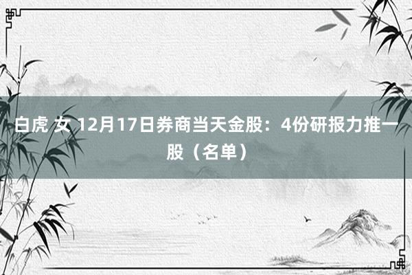 白虎 女 12月17日券商当天金股：4份研报力推一股（名单）